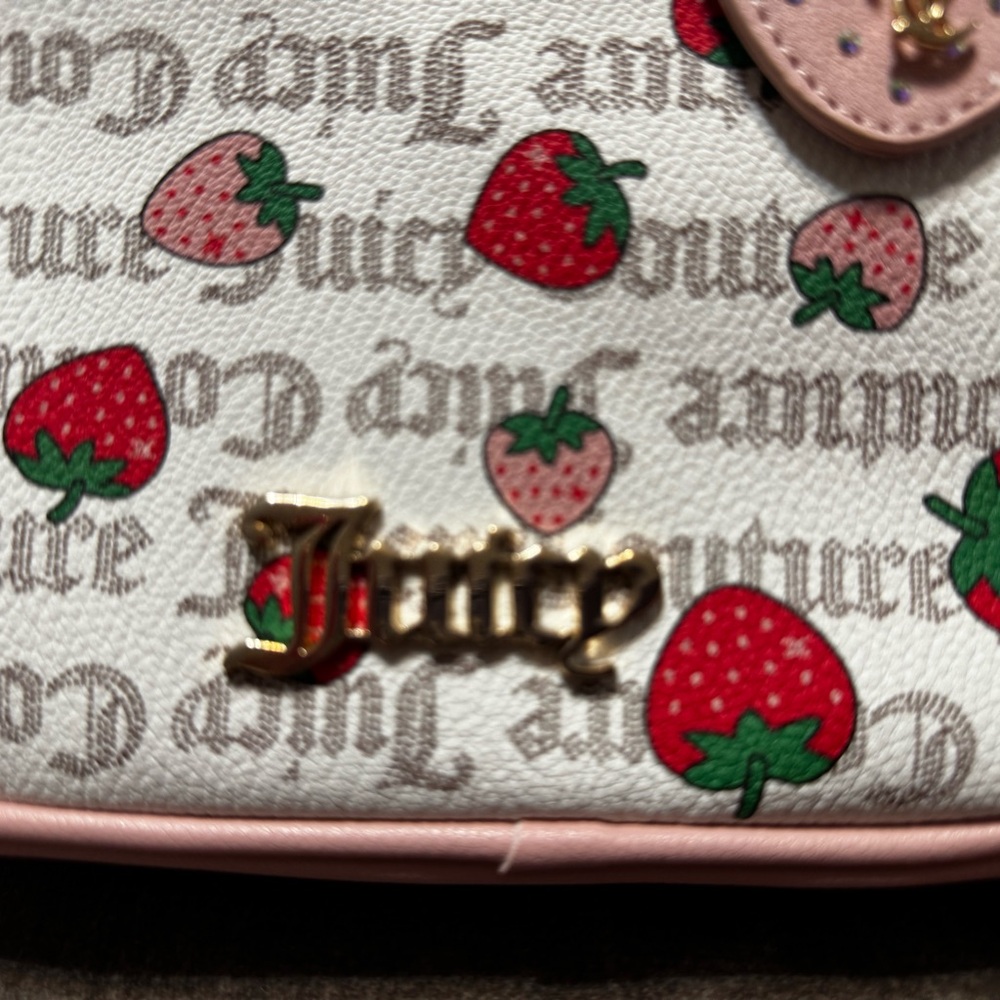 Juicy Couture Pink‎ and White Crossbody Bag with Playful Design of strawberries - Picture 2 of 6